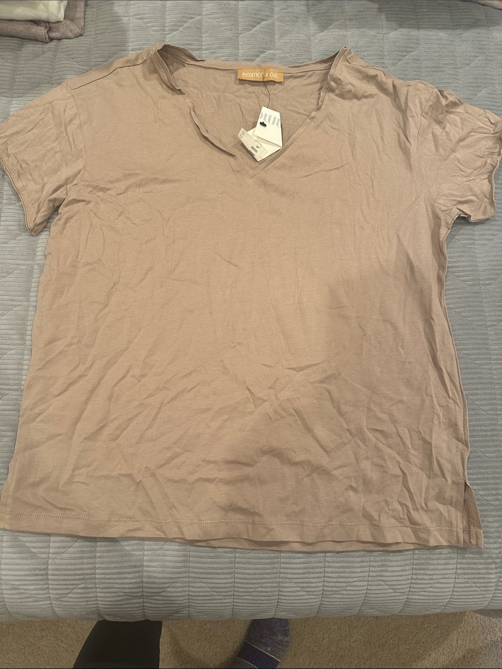 Creamy Beige V-Neck Tee
